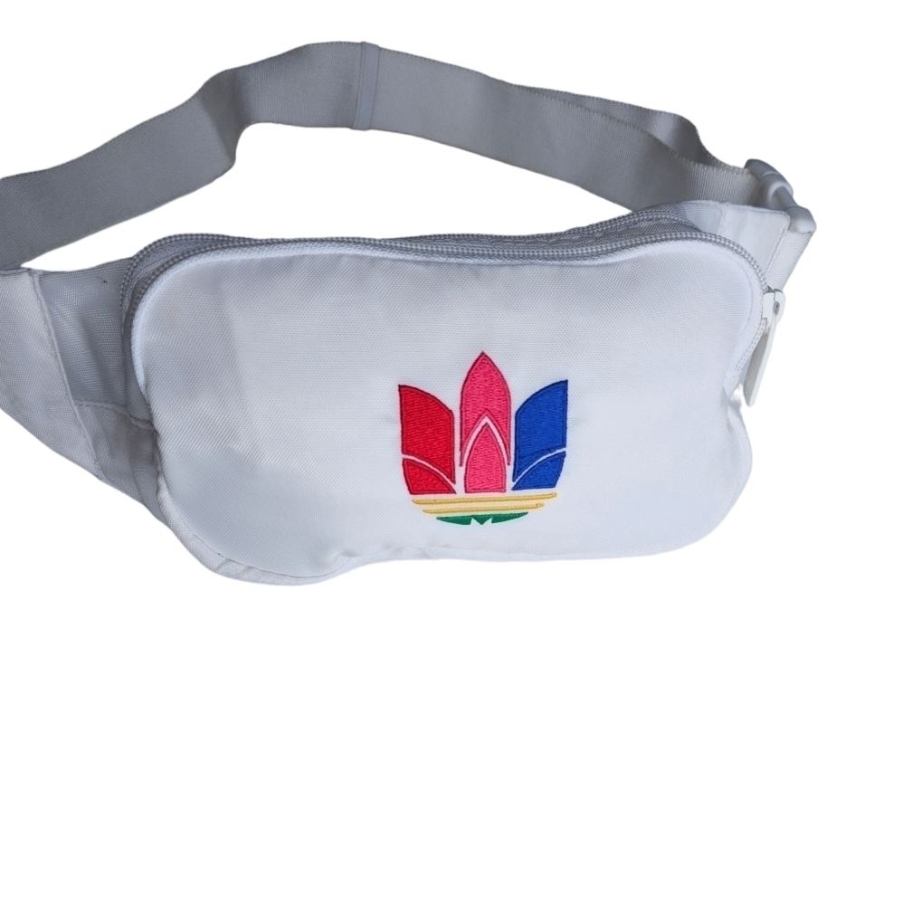 Adidas Originals Essentials White Belt Bag Embroidered Logo in Olympic Colours